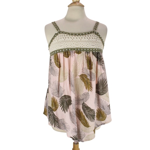 easel Tops - Easel Los Angeles Tank‎ Top Crochet Palm Leaf Sleeveless Casual Summer Blouse